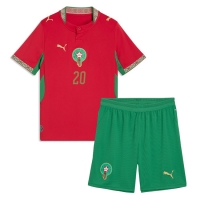 Camiseta Marruecos Ayoub El Kaabi #20 Primera Equipación Replica Mundial 2026 para niños mangas cortas (+ Pantalones cortos)